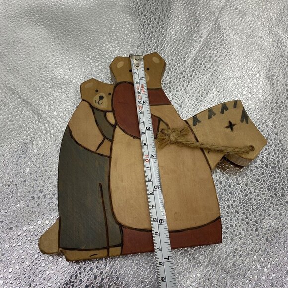 Vtg Wooden Bears Handmade Painted Folk Art Figures Primitive 80s Rustic Lot Of 3 - Picture 12 of 16